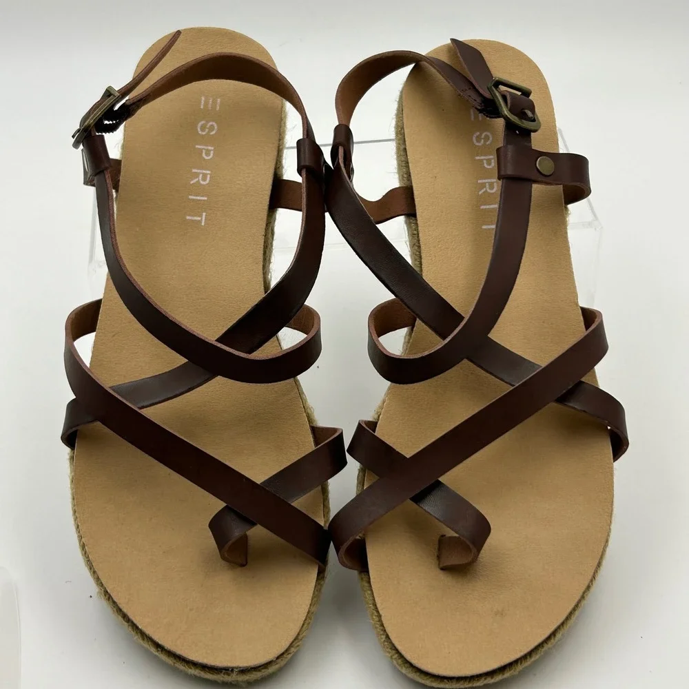 Esprit Judy Sandals Women 8 Brown Strappy Espadrille Flatform Boho Summer